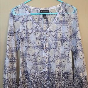 INC International Concepts Light Blue and Navy Printed Lace-Up Tunic